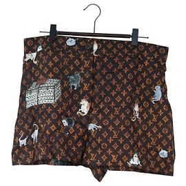 LOUIS VUITTON Shorts Catgram Calças Seda 40 Brown LV Auth BA15775SAM Marrom