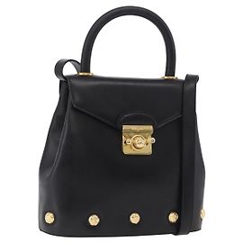 Salvatore Ferragamo Handtasche Leder 2way Schwarz Gold Auth ar14300 Schwarz Golden