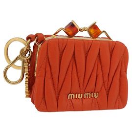 Miu Miu Sword Wallet Matelasse Charm Leather Orange Gold Tone Auth 167697M Other Orange