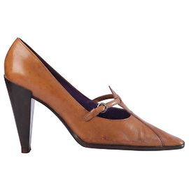 Miu Miu Brown Leather Buckled Pointed-Toe Pumps Brown Other