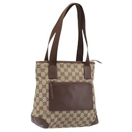 GUCCI GG Canvas Tote Bag Beige Silver 28893 Auth 205452 Silvery Beige