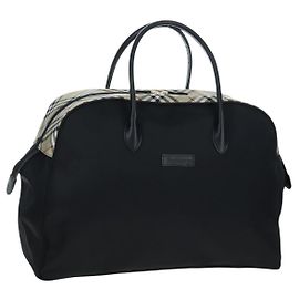 Burberrys Nova Check Boston Bag Nylon Black Gold Auth am12695A Black Golden