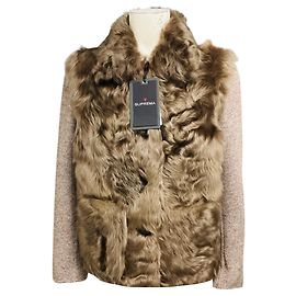 Supreme Suprema Taupe Wool Tweed and Lamb Shearling Fur Jacket Brown