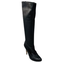 Gianvito Rossi Black Tall Leather Boots with Cutout Detail Black