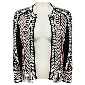 Veste Oscar de la Renta Black / White / Red Fringe Cayenne Detail Multicolore