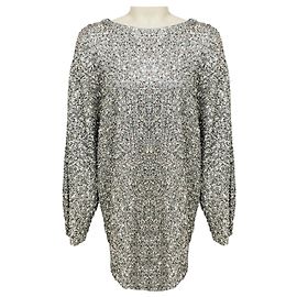 Vestido de cocktail curto Isabel Marant com lantejoulas prateadas, pérolas e strass Prata