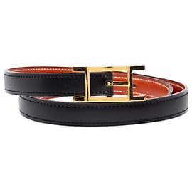 Hermès Quentin Wendelgürtel aus schwarzem Box Calf Leder Schwarz