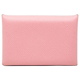 Pink Hermès Epsom Calvi Card Holder Pink