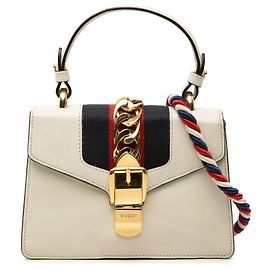 Bolso de mano Gucci Mini Sylvie en piel de becerro blanco con Web Blanco