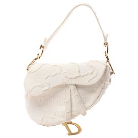 Borsa a tracolla Christian Dior Saddle Medium Canvas in White Bianco