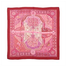 Hermès Carré Géant "Aux Portes du Palais" Lenço de Cashmere e Seda Red x Pink Vermelho