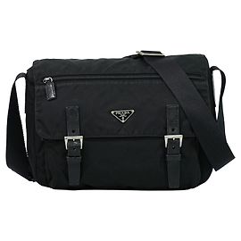 Prada Borsa a Tracolla Tessuto Medium con Fibbia Zip Nero