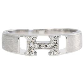 Autre Marque Anel Aliança em Ouro Branco 18K e Diamantes Dourado