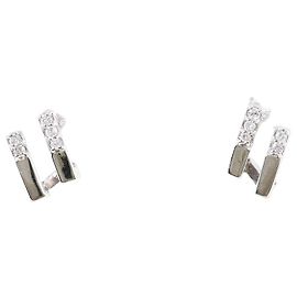 Autre Marque Pendientes de botón en oro blanco de 14K con diamantes Dorado