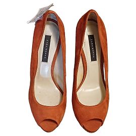 Escarpins Peep Toe en Daim Orange Zara Orange