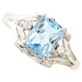 Autre Marque Platin-Bandring mit Aquamarin und Diamanten Andere