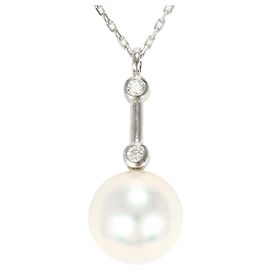 Autre Marque 18K White Gold Necklace with Diamond and Pearl Golden
