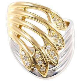 Autre Marque 18K Yellow Gold and Platinum Band Ring with Diamond Golden Other
