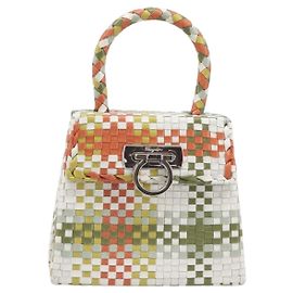 Salvatore Ferragamo Gancini Top Handle Woven Leather Small Multicolor