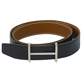 Hermès Hermes H D'Ancre Wendelgürtel aus Leder Medium Schwarz