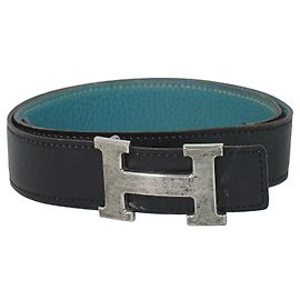 Hermès Hermes Constance Wendelgürtel aus Leder mit Guilloche-Hardware Medium Schwarz