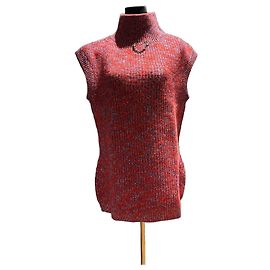 Louis Vuitton Top de Punto sin Mangas con Cuello Alto y Dije LV Blanco Roja Azul