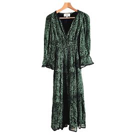 Ba&Sh Vestido longo verde com estampa abstrata Preto Verde