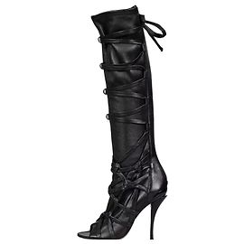 Jimmy Choo Anneli Open Toe Leather Stiletto Boots Black Size 38 Pre-owned Other