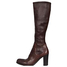 Bottes hautes Prada en cuir marron avec broderie sur le bout, Taille 35.5, Occasion Autre