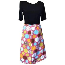Autre Marque Willow Blossom Gonna in Cotone a Pois Multicolore Marrone Rosa Bianco Blu Verde Giallo