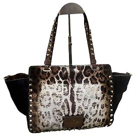 Borsa Tote Valentino Garavani Rockstud con stampa leopardata Marrone Bianco Stampa leopardo