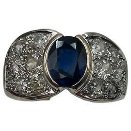 Autre Marque Bague en or blanc avec saphir et diamants Blanc Bleu