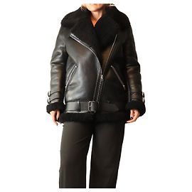 Acne Casaco de couro e pele de carneiro preto - size UK 8 Preto