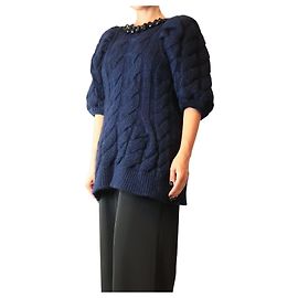 Simone Rocha Robe à manches courtes en maille torsadée bleu marine - size L Bleu Marine