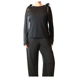 Simone Rocha Top negro de manga larga con detalle de lazo - size M Negro