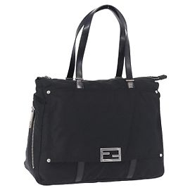FENDI Zucchino Canvas Tote Bag Black Silver Altro