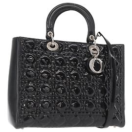 Christian Dior Canage Hand Bag Enamel 2way Black Silver Other