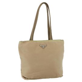 PRADA Tote Bag Nylon Beige Silver Outro