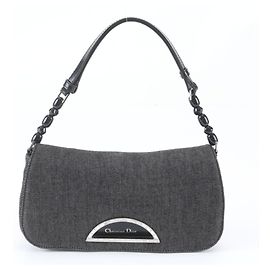 Christian Dior Maris Pearl Denim Leather Shoulder Bag Black