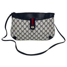 Gucci Sherry Line GG Logo Pattern Leather Shoulder Bag Red Navy blue
