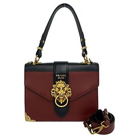 PRADA Cahier Semi Shoulder Bag Black Red Dark red