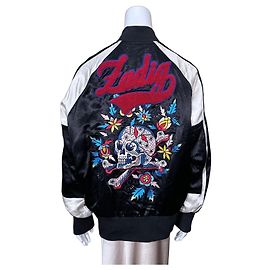 Zadig & Voltaire "Lady" Embroidered Skull Bomber Jacket Black White Multiple colors
