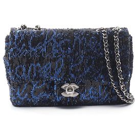Chanel Mini Matelassé 20 Schultertasche Schwarz Blau