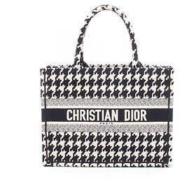 Christian Dior Medium Houndstooth Tote Bag Schwarz Weiß