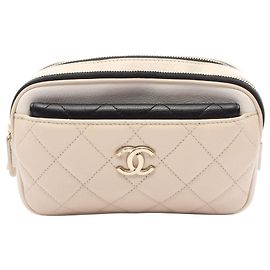 Borsa vita/Borsa a mano Chanel in pelle Matelassé Nero Bianco Beige