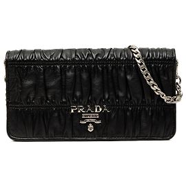 Prada Black Nappa Gaufre Wallet On Chain Black