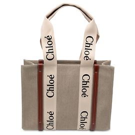 Sac Cabas Woody Medium en Toile Beige Chloé Beige