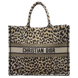 Autre Marque Dior Brown Mizza Large Embroidered Canvas Leopard Book Tote Marrone
