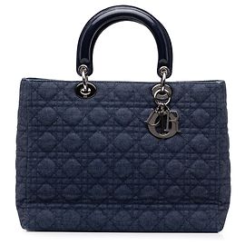 Autre Marque Dior Blue Large Denim Cannage Lady Dior Azul Azul marino
