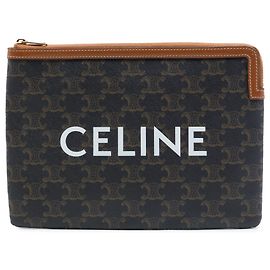 Céline Clutch Celine Small Triomphe em tela revestida marrom Marrom Castanho escuro